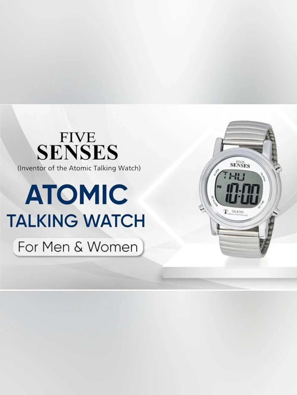 Silver Atomic Talking Digital Watch - Radio Controlled